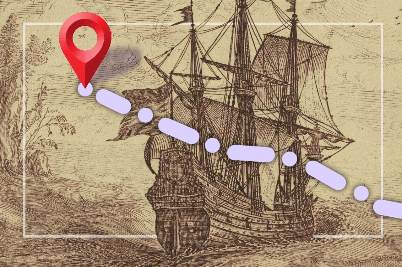 sailing ship with GPS symbols