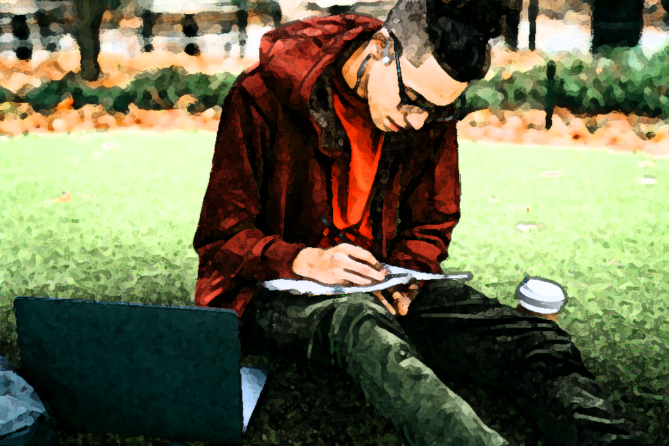 Work at your own pace - student with laptop in park