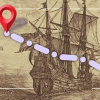 sailing ship with GPS symbols